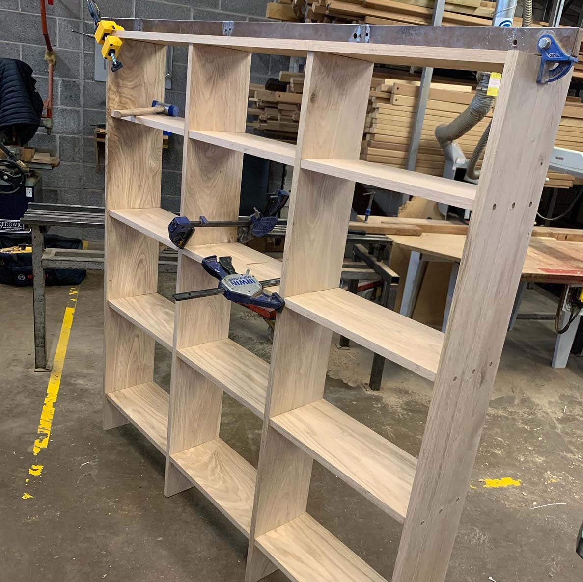 storage shelves being built